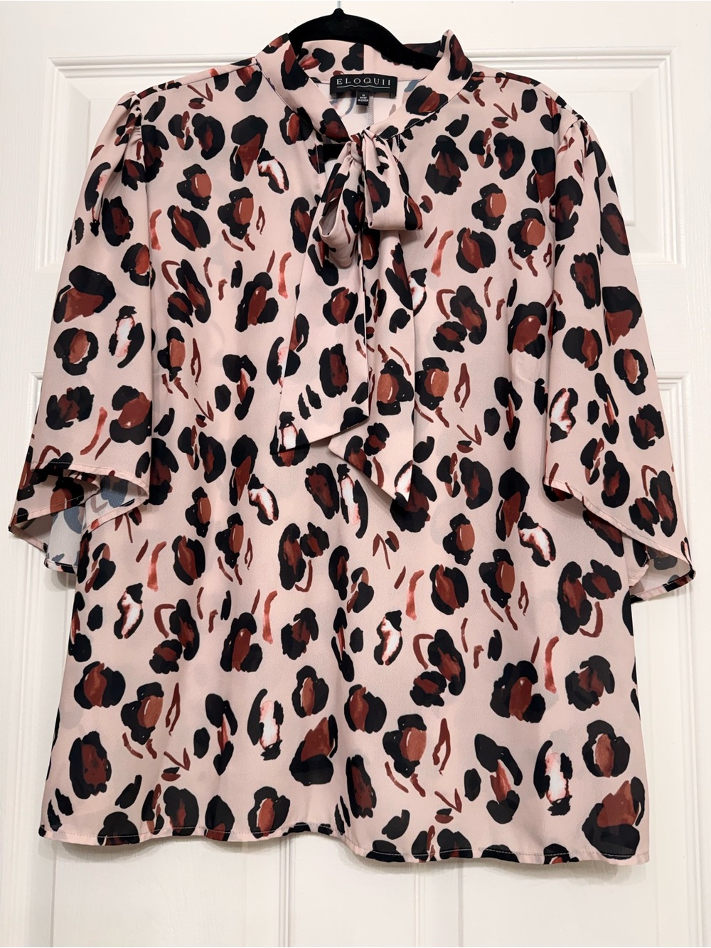 ELOQUII Blush Pink Leopard Bow Tie Flutter Sleeve Blouse Size 18